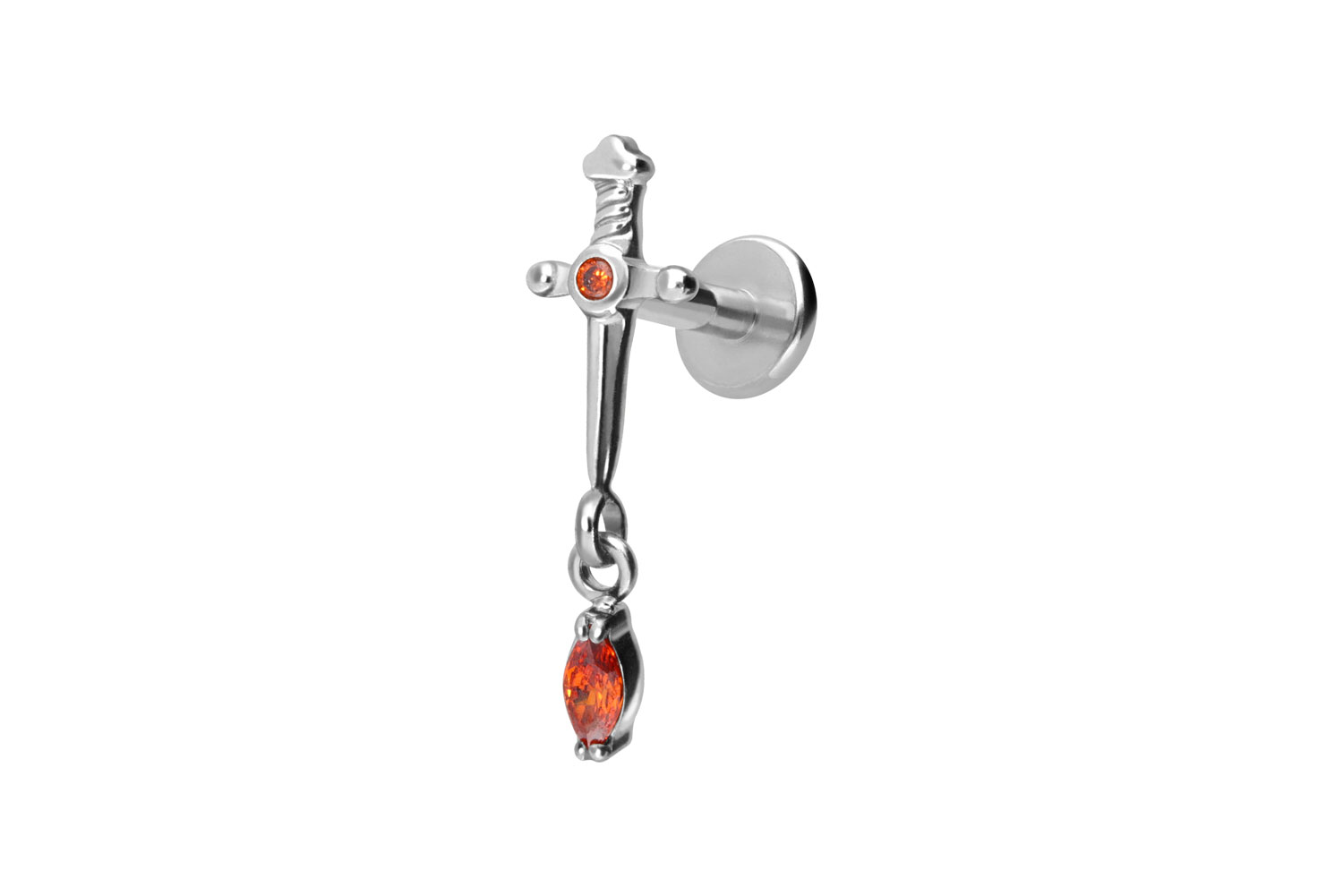 Titan Labret Piercing mit Innengewinde DOLCH + KRISTALLTROPFEN